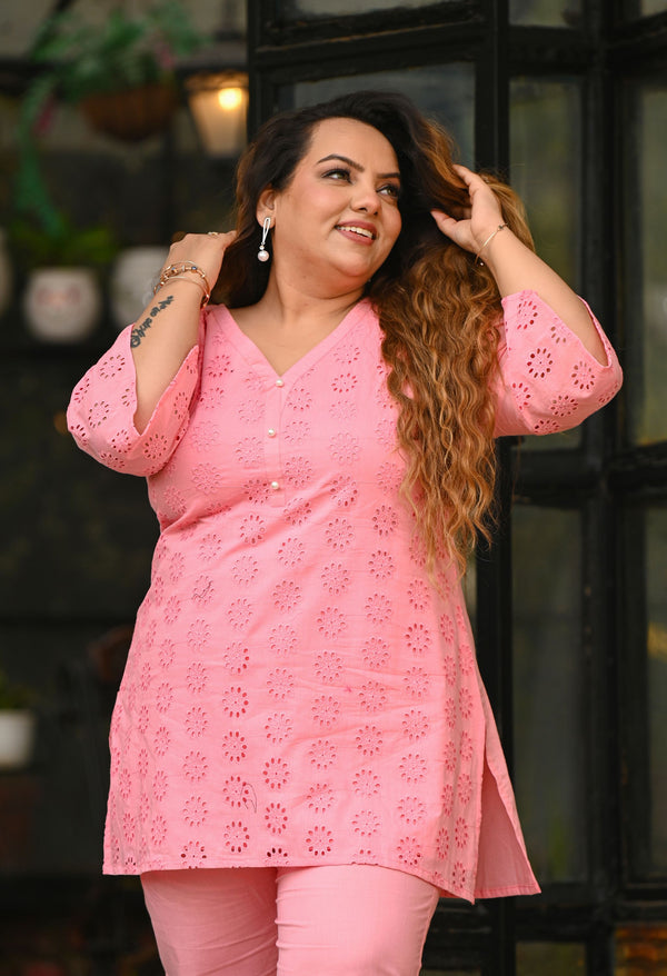Plus Size Pink Schiffli Co-ord Set