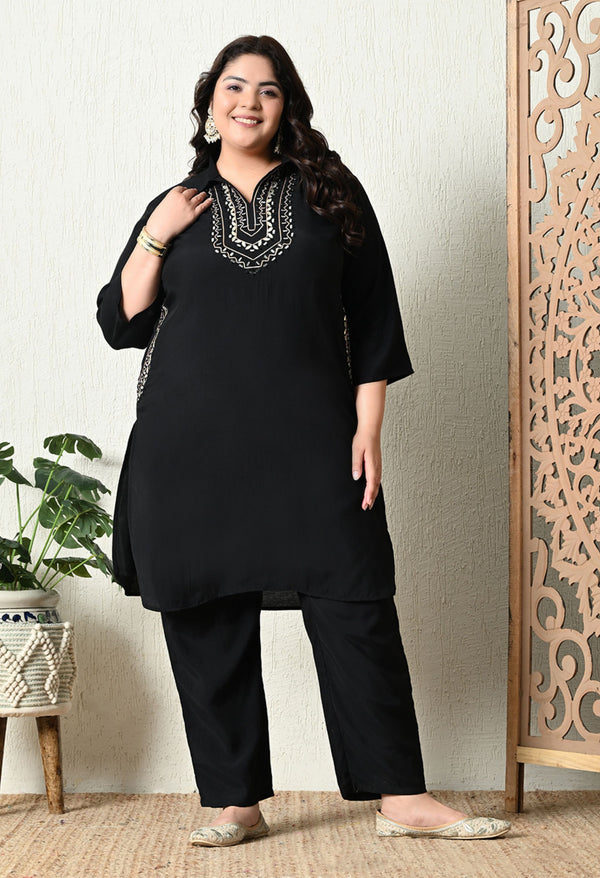 Plus Size Black Mirror Embellished Co-ord Set