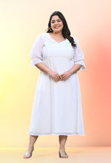 Plus Size Soothing White Frill Georgette Maxi Dress