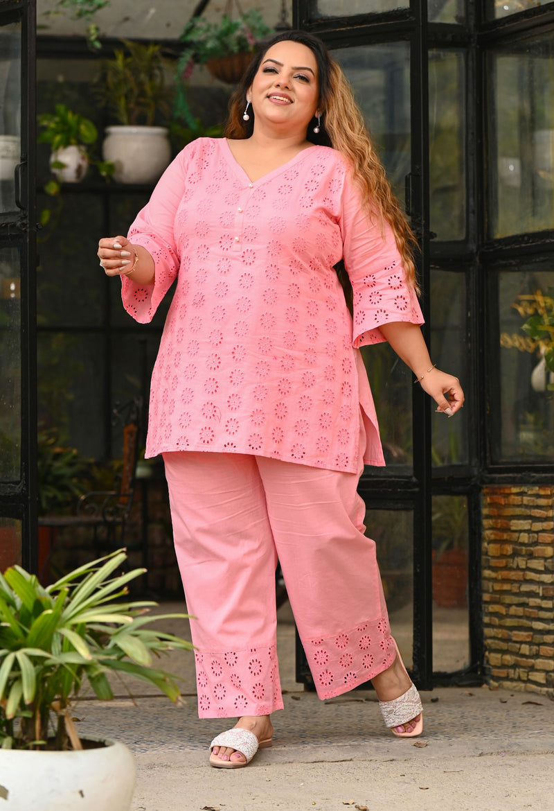 Plus Size Pink Schiffli Co-ord Set