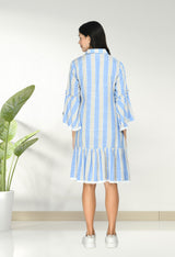 Plus Size Blue Striped A line Dress