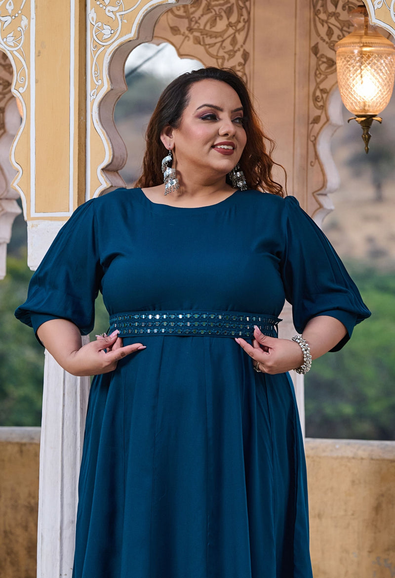 Plus Size Teal Blue Mirror Belt Rayon Dress DESINOOR.COM Plus Size Teal Blue Mirror Belt Rayon Dress DESINOOR.COM