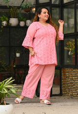 Plus Size Pink Schiffli Co-ord Set