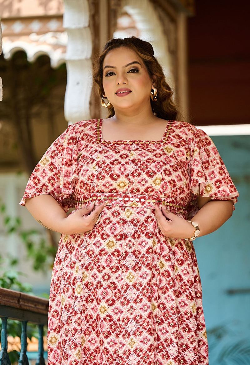Plus Size Summer Breezy Mirror Embroidered Dress with Belt