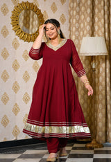 Gulnaaz Wine Maroon Georgette Anarkali Set with Jacquard Dupatta