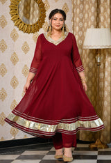 Gulnaaz Wine Maroon Georgette Anarkali Set with Jacquard Dupatta