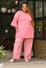 Plus Size Pink Schiffli Co-ord Set