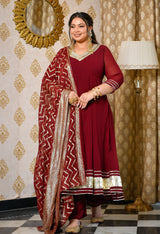 Gulnaaz Wine Maroon Georgette Anarkali Set with Jacquard Dupatta