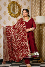 Gulnaaz Wine Maroon Georgette Anarkali Set with Jacquard Dupatta