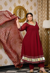 Gulnaaz Wine Maroon Georgette Anarkali Set with Jacquard Dupatta