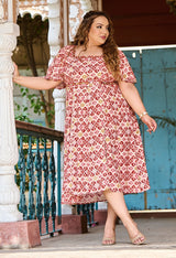 Plus Size Summer Breezy Mirror Embroidered Dress with Belt