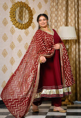 Gulnaaz Wine Maroon Georgette Anarkali Set with Jacquard Dupatta