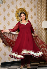 Gulnaaz Wine Maroon Georgette Anarkali Set with Jacquard Dupatta