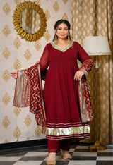 Gulnaaz Wine Maroon Georgette Anarkali Set with Jacquard Dupatta