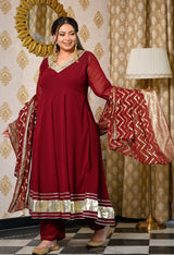 Gulnaaz Wine Maroon Georgette Anarkali Set with Jacquard Dupatta