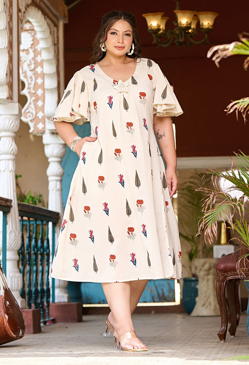 Plus Size Chic Off White Flex Cotton Dress