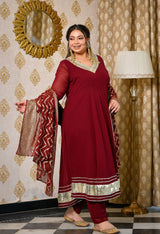 Gulnaaz Wine Maroon Georgette Anarkali Set with Jacquard Dupatta