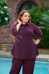 Plus Size Purple Embellished Georgette Co-ord Set