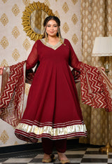 Gulnaaz Wine Maroon Georgette Anarkali Set with Jacquard Dupatta
