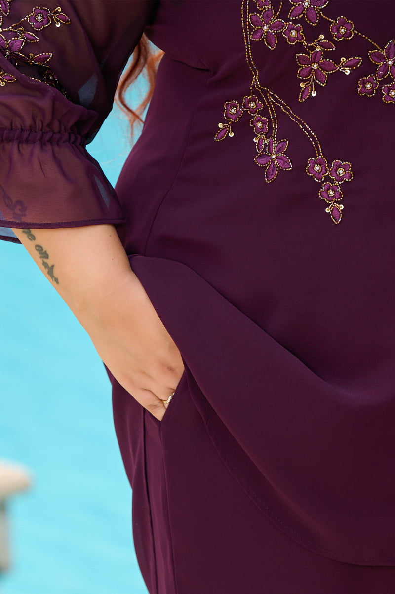 Plus Size Purple Embellished Georgette Co-ord Set