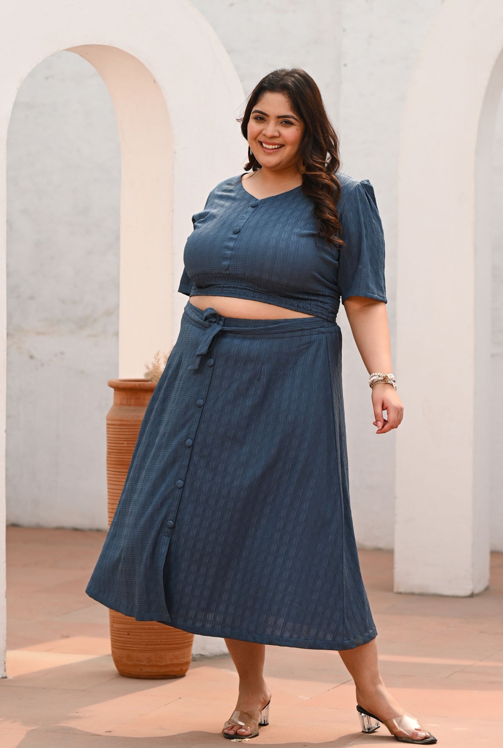 Plus Size Blue Top and Skirt Co-ord Set – DESINOOR.COM
