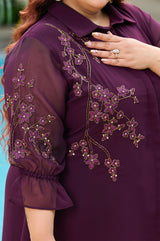 Plus Size Purple Embellished Georgette Co-ord Set