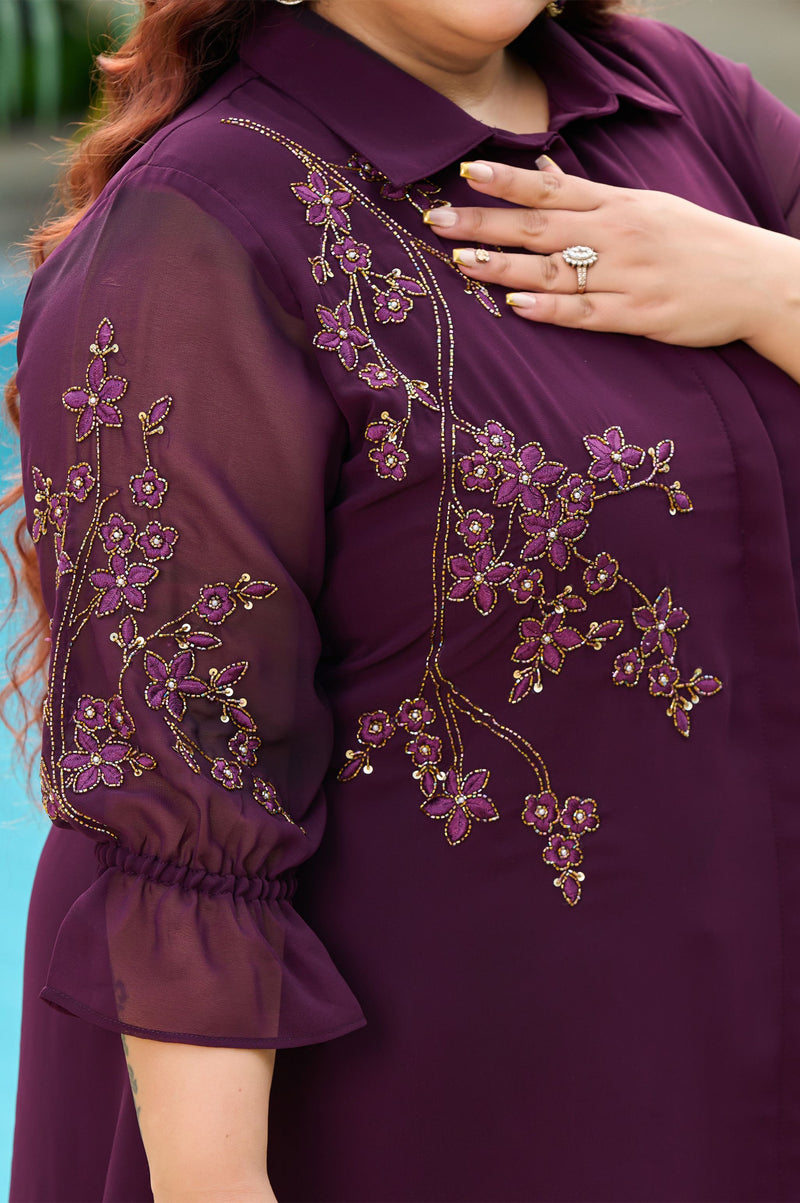 Plus Size Purple Embellished Georgette Co-ord Set