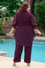 Plus Size Purple Embellished Georgette Co-ord Set