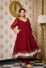 Gulnaaz Wine Maroon Georgette Anarkali Set with Jacquard Dupatta