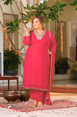 Plus Size Vibrant Rani Pink Suit Ensemble with Dupatta