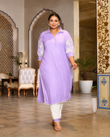Lavender Bloom Embroidered Rayon Kurta Set for Women