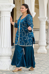 Exclusive Festive Teal Embroidered Jimmy Choo Co-ord Set