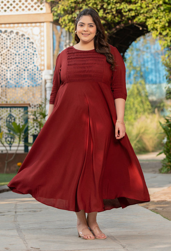 Plus Size Rich Rust Rayon Pintuck Dress
