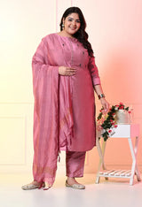 Plus Size Mystical Pink Embellished Zorba Kurta Set with Dupatta