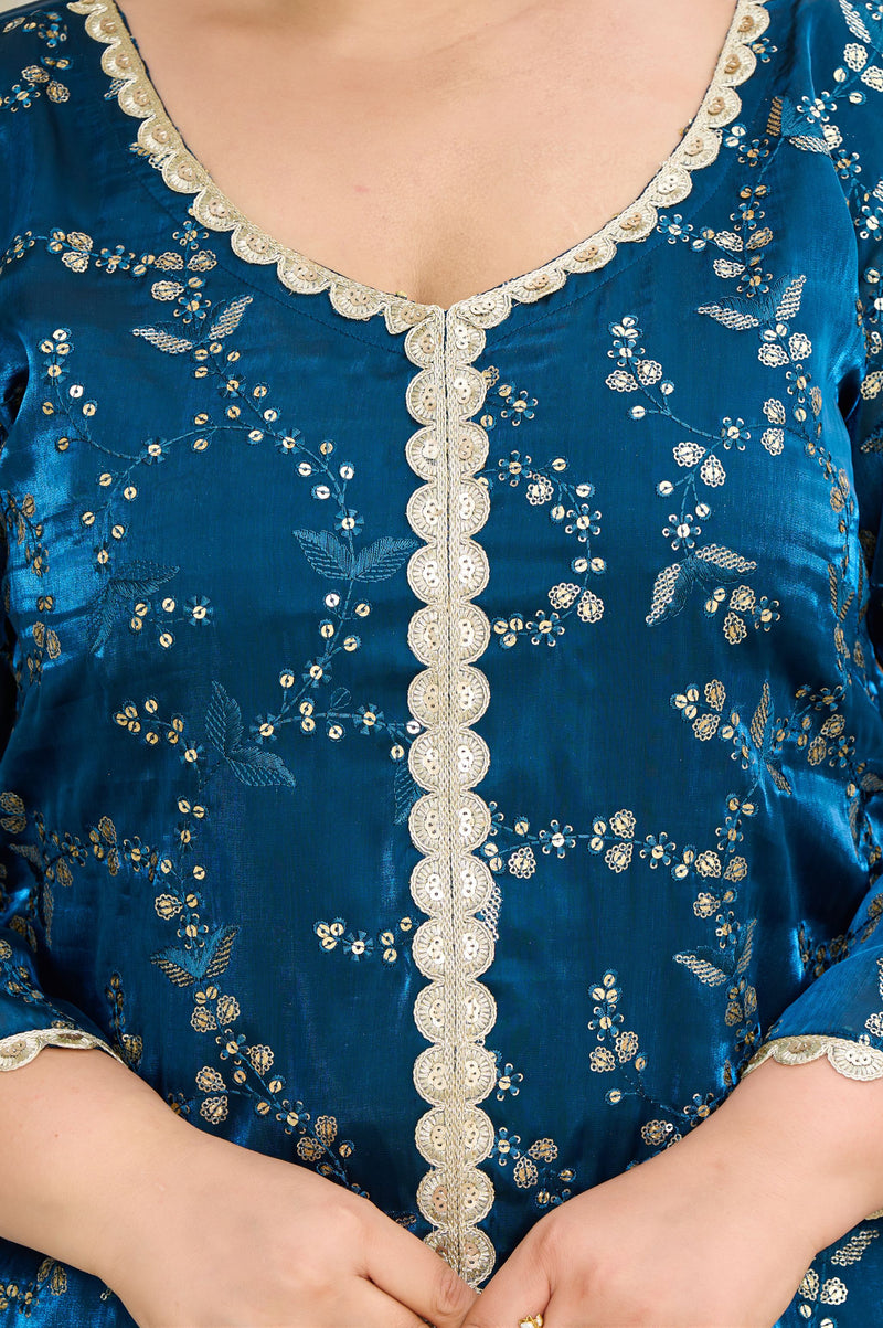 Exclusive Festive Teal Embroidered Jimmy Choo Co-ord Set