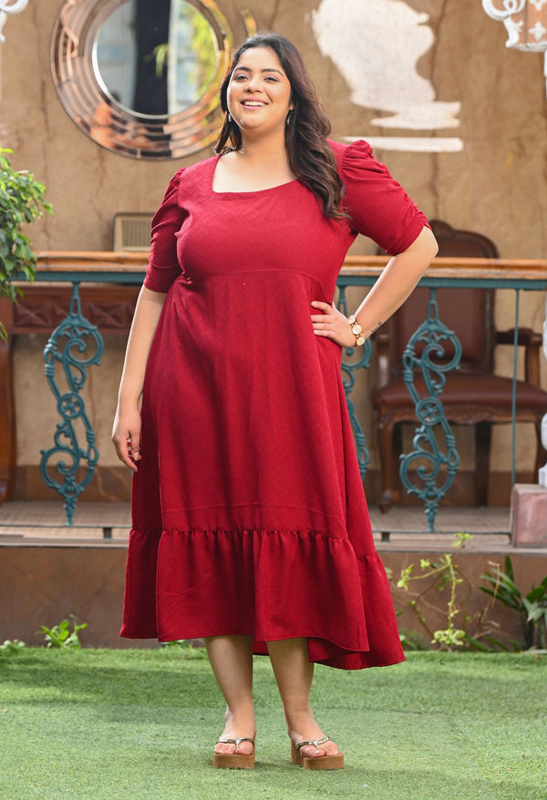 Plus Size Scarlet Square-Neck Midi Dress