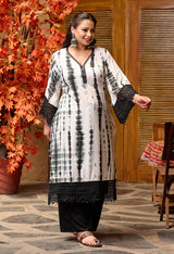 Plus Size Black Tie dye Pakistani Kurta Palazzo Set