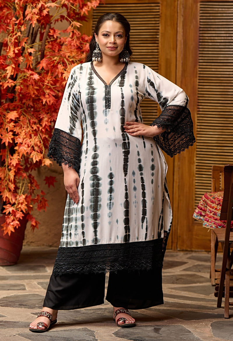 Plus Size Black Tie dye Pakistani Kurta Palazzo Set