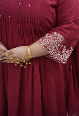 Ruhani Maroon Cotton 3-Piece Kurta Set with Dupatta