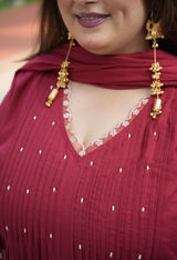 Ruhani Maroon Cotton 3-Piece Kurta Set with Dupatta