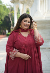 Ruhani Maroon Cotton 3-Piece Kurta Set with Dupatta