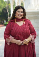 Ruhani Maroon Cotton 3-Piece Kurta Set with Dupatta
