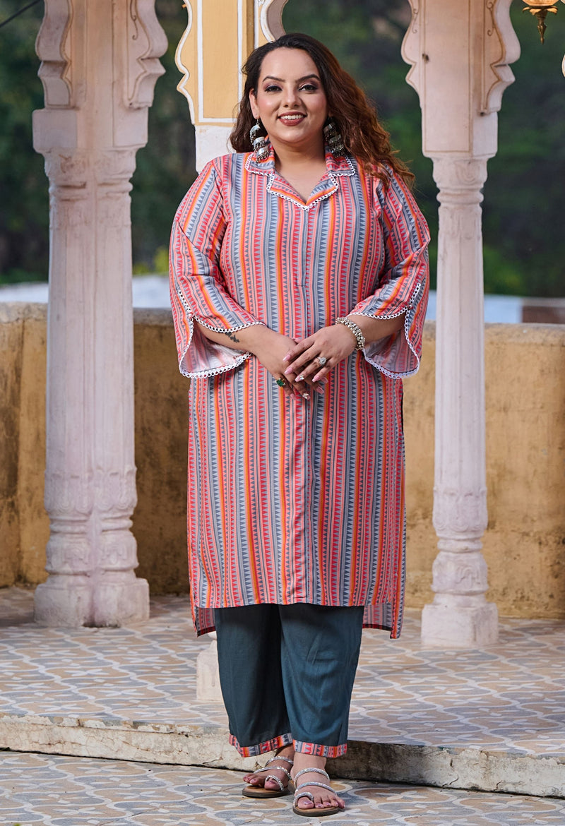 Vibrant Multi Collared Kurta Palazzo Set