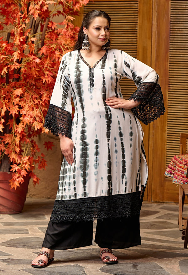 Plus Size Black Tie dye Pakistani Kurta Palazzo Set