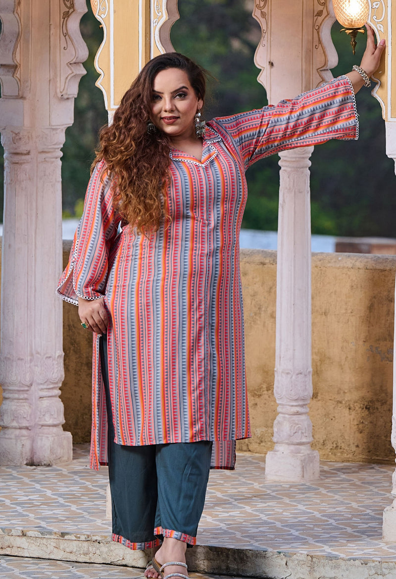 Vibrant Multi Collared Kurta Palazzo Set