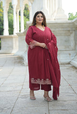 Ruhani Maroon Cotton 3-Piece Kurta Set with Dupatta