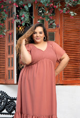 Plus Size Peach Smocked Georgette Dress