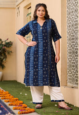 Plus Size Azure Blue Mix Kurta Pant Set