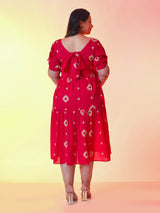 Plus Size Fuschia Pink Batik Dress with Back Bow