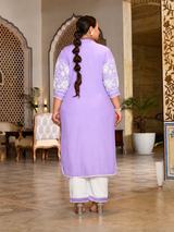 Lavender Bloom Embroidered Rayon Kurta Set for Women